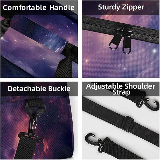 Purple Pink Nebula Sports Duffel Bags, Water-Resistant Gym Duffle Bag for Men Women, Lightweight Weekender Overnight Bag for Fitness, Workout, Travel