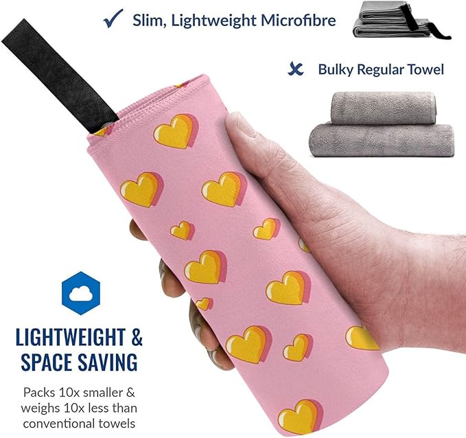 Yellow Hearts On Pink Sand Free Beach Towel – 27.5"X55" Quick Dry Microfiber Beach Towels For Travel, Swimming, Pool, And Camping, Absorbent And Compact Beach Essential For Women, And Men