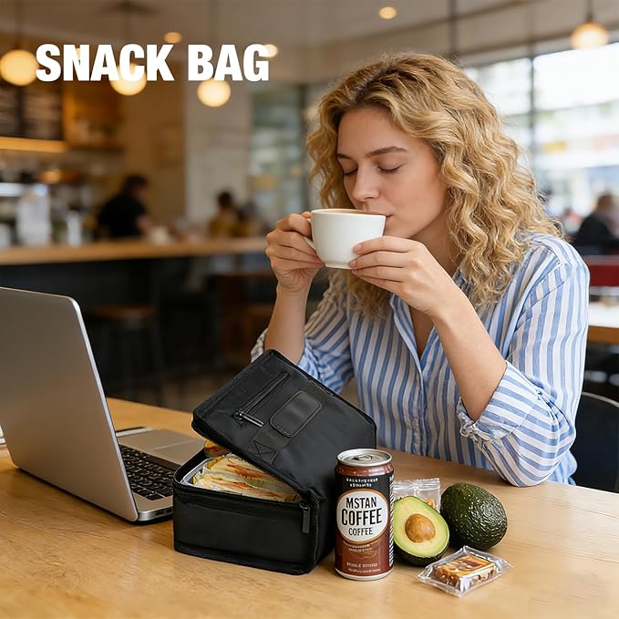 Aosbos Small Insulated Lunch Bag - Compact Lunch Box for Portion Control, Work & Office, Black