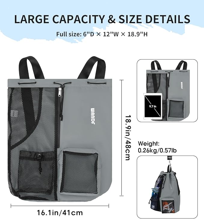 WANDF Swim Bag Mesh Drawstring Backpack with Wet Pocket for Swimming, Gym, and Workout Gear