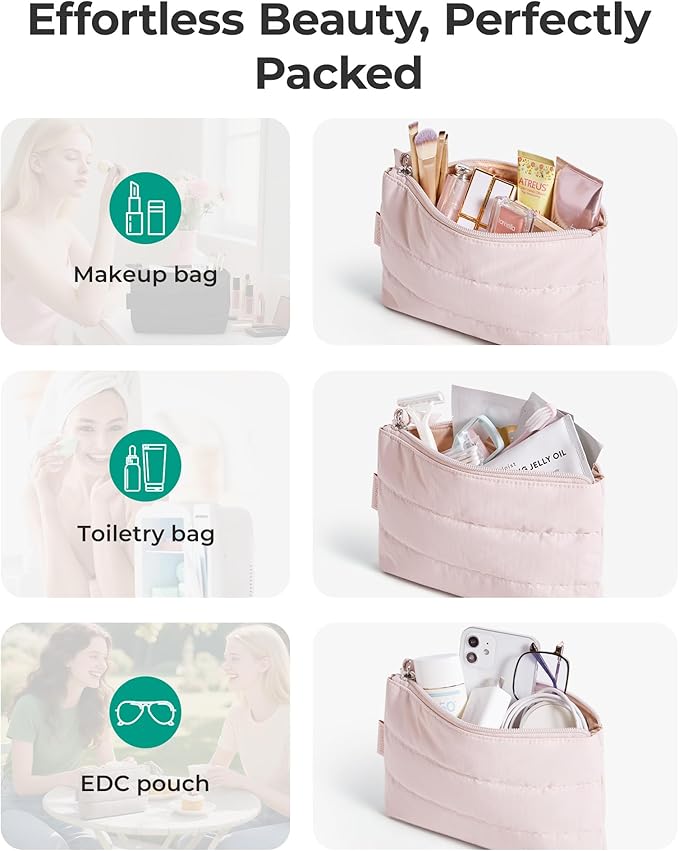 BAGSMART Small Makeup Bag, Puffy Portable Cosmetic Pouch with Charm Zipper, Water-Resistant Travel Organizer for Women (Lilac, Small)