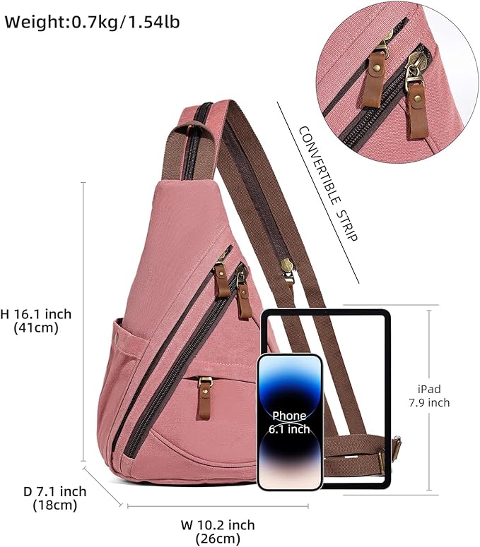 KL928 Canvas Sling Bag - Small Crossbody Backpack Shoulder Casual Daypack Rucksack for Men Women(Large Version, Rust Red)