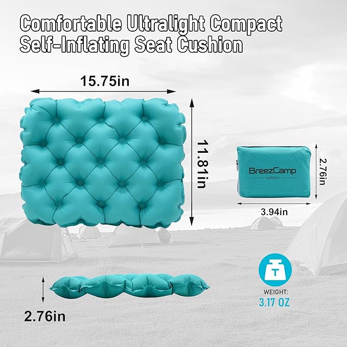Inflatable Seat Cushion, Lightweight Stadium Seat Pad, Travel Air seat Cushion Anti-Slip for Airplane, Hiking, Climbing, Home and Camping,Peacock Blue