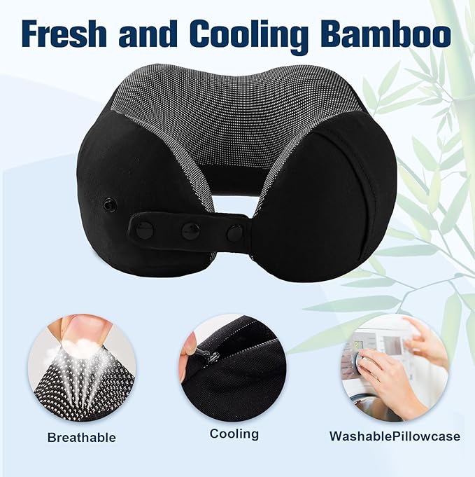 Neck Pillow for Traveling, Travel Pillows for Airplanes,100% Pure Memory Foam Travel Neck Pillow, Adjustable Flight Pillow, Portable Plane Accessories with Eye Mask, Earplugs, Carry Bag