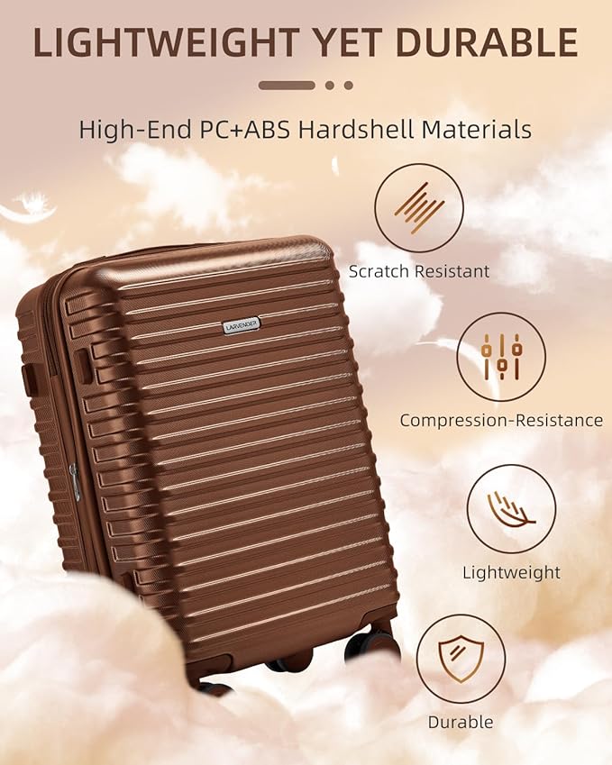 LARVENDER Carry on Luggage 22x14x9 Airline Approved, 20 Inch Hardside Suitcase with Wheels TSA Lock, PC+ABS Lightweight Carry on Suitcases for Women and Men, Maple (20/DB/TB)