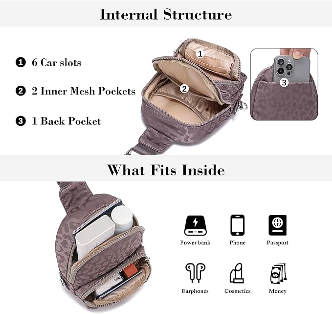 NEICOA Anti Theft Crossbody Bags for Women Small Nylon RFID Sling Bag Lightweight Travel Purse for Daily Casual Use(Gray Leopard)