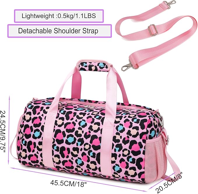 Duffle Bag Girls Kids Cute Waterproof Ballet Dance Sports Gym Weekender Overnight Travel Bags with Shoes Compartment (Pink)