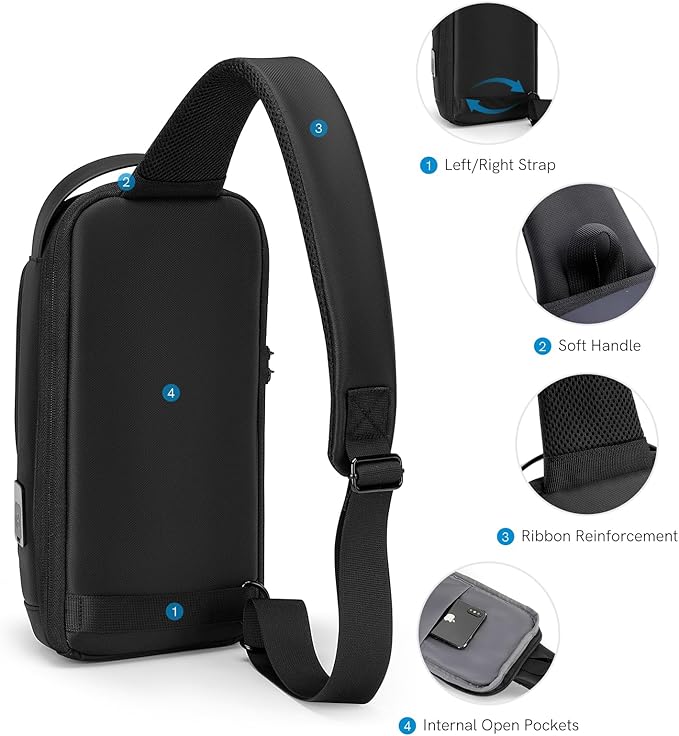 Kingsons Anti-theft Sling Backpack with Lock& Charger for Men