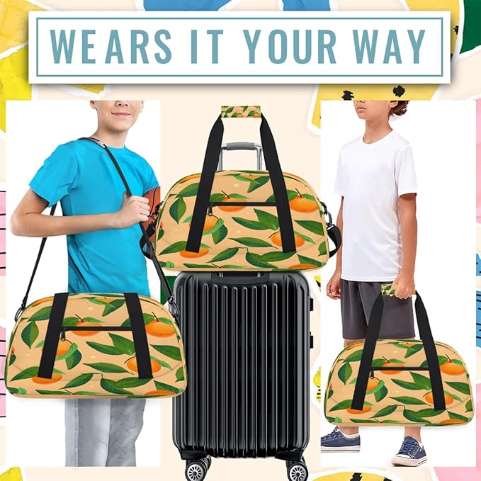 Gym Bag for Women Men, Orange Fruit Leaf Travel Duffle Bags for Dance Ballet Overnight, Carry-On Weekender Bag with Detachable Shoulder Strap