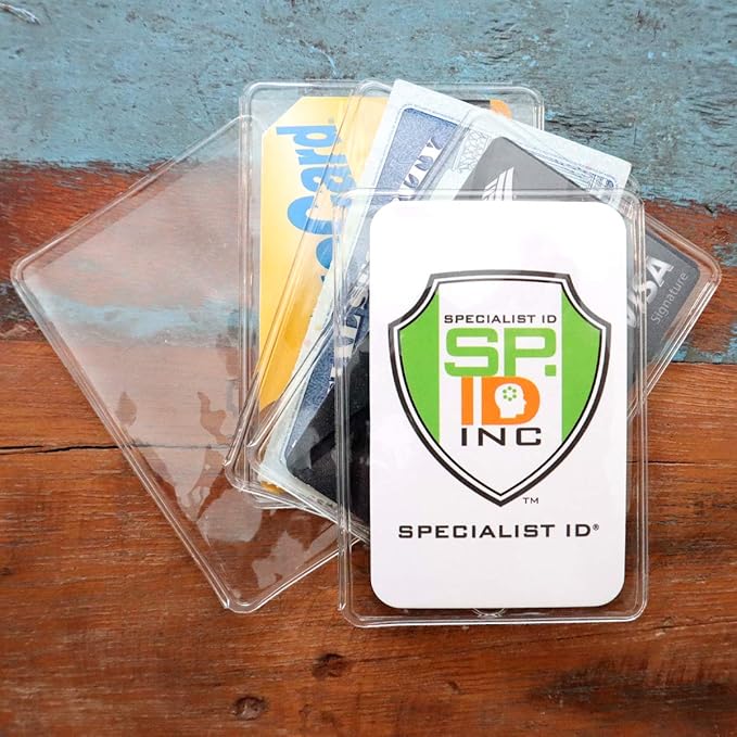 5 Pack - Premium Medicare Card Protector Sleeves - Durable 2 ⅜ X 3 ⅜ Business Card Holders - Clear Vinyl Plastic Covers for Insurance & Social Security Metro & License or Credit Cards by Specialist ID