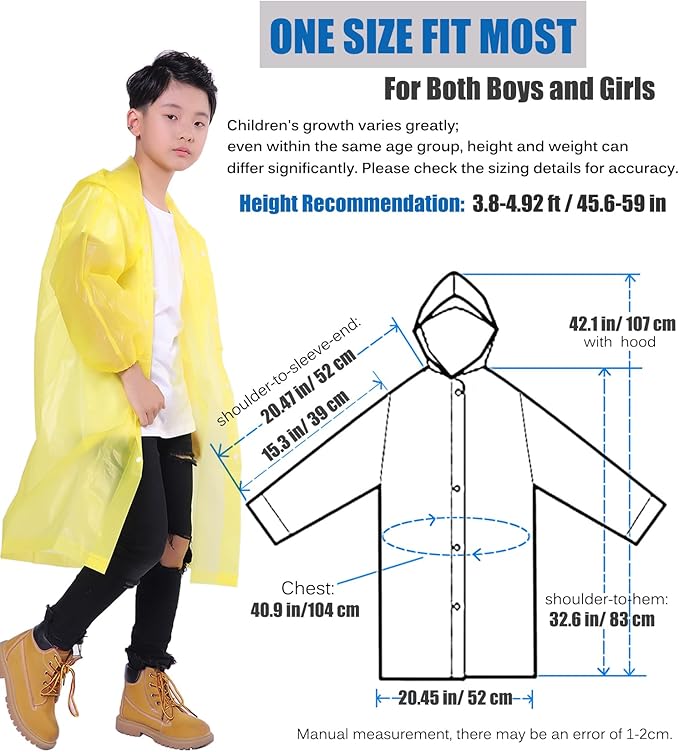 Kids Rain Jacket, 2 Pack Rain Ponchos for Kids - Reusable Raincoats for Boys and Girls Waterproof Outdoor Rain Gear