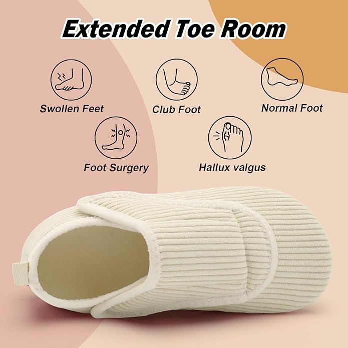 BARERUN Slippers for Women Men Wide House Diabetic Shoes for Women Men Warm Arthritis Edema Swollen Neuropathy Socks Slip on Adjustable Fuzzy Comfy Soft Womens Mens Bedroom Sliipers