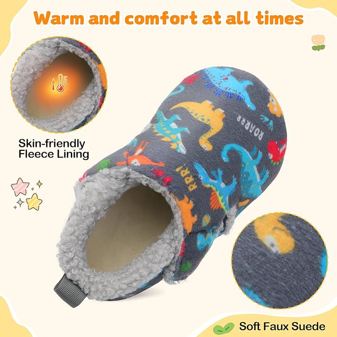 JOINFREE Toddler Slippers Boys Girls Adjustable House Shoes Barefoot Sock Shoes with Rubber Sole Baby Comfort Warm Indoor Outdoor Walking Shoe