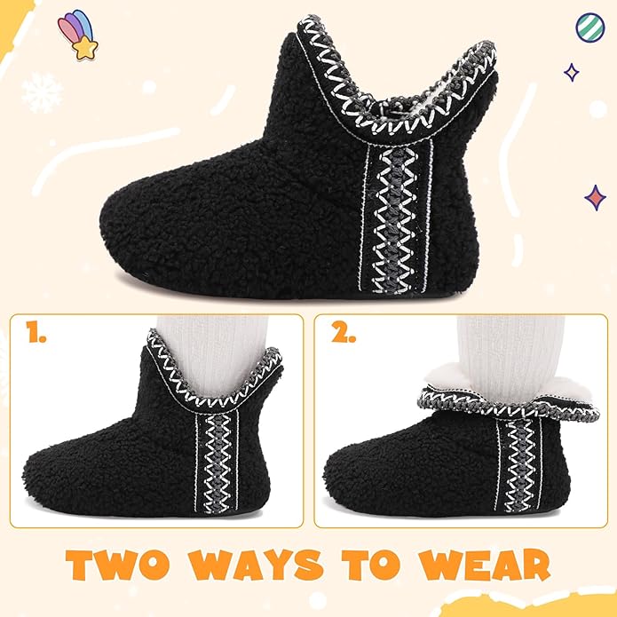 LeIsfIt Toddler Slippers Boys Girls Cozy Warm House Shoes Kids Non-slip Winter Slipper Booties Slip on Plush Lining Sock Slippers