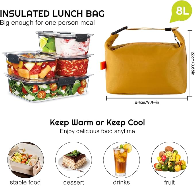 YUDANSI Fashion Lunch Bags for Men Women- Reusable Insulated Leakproof Lunch Box Tote Bag, Cool Bags for Adults,Thermal Cooler Bag for Work Picnic Travel -8L (Yellow)