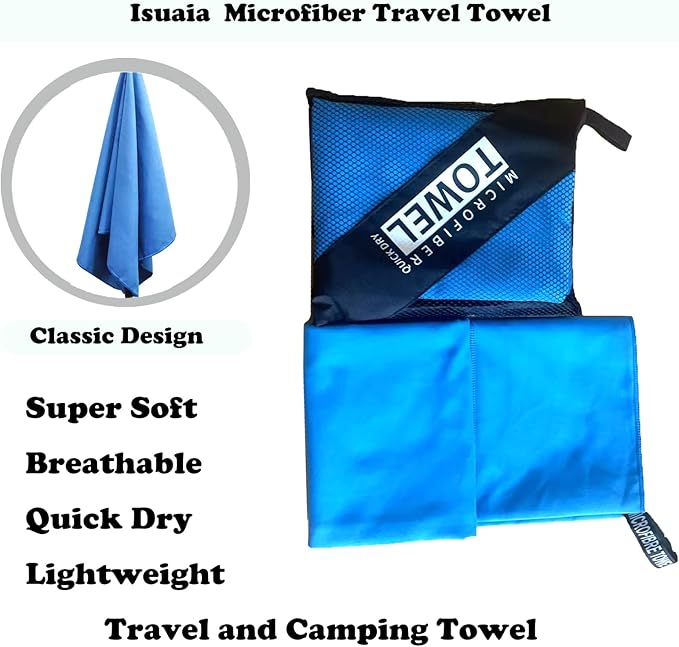Reusable Quick Dry Beach Towels,Microfiber Travel Towel,Compressed Lightweight Bath Towel for Beach Hiking Gym Yoga Travel Sports Swimming Camping(Sky Blue, 24"*48")