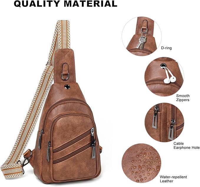 7L Crossboydy Sling Bag for Women Vegan Leather Crossbody Purse Fanny Pack Chest Bag for Travel, Brown