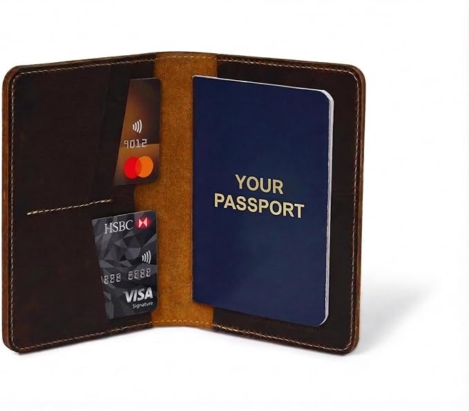 Rustique Leather Passport Holder Collection - Handmade Travel Wallet & Organizer - Full Grain Crazy Horse Leather Covers for Men & Women (Multiple Styles) (Standard Passport Cover - Tobacco & Honey)