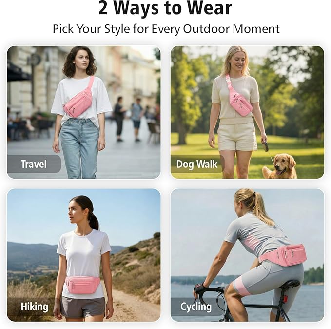 Packism Fanny Packs for Women Men - 6 Pockets Large Crossbody Waist Bag with Adjustable Strap Belt Bag for Travel Running Hiking