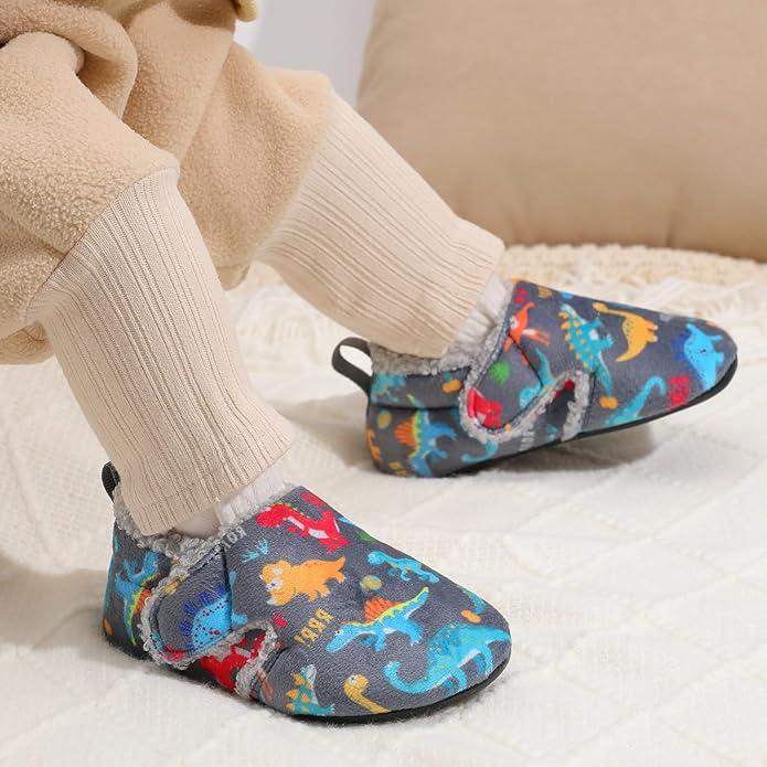 JOINFREE Toddler Slippers Boys Girls Adjustable House Shoes Barefoot Sock Shoes with Rubber Sole Baby Comfort Warm Indoor Outdoor Walking Shoe