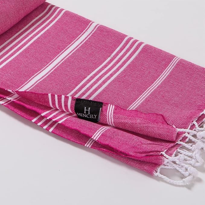Hencely Turkish Beach Towel 37x68 Oversized, Sand-Free, Quick-Dry, Lightweight - Travel Essential for Pool & Bath - Striped 100% Cotton Bathroom Towels Accessories Gift (Fuchsia)