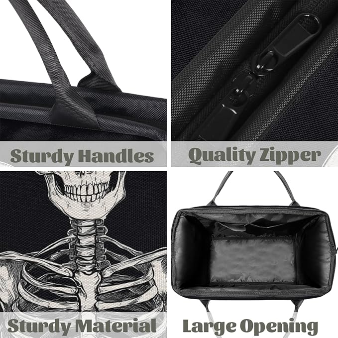 Multipurpose Duffle Bag, Waterproof Carry On Bag with Spacious Design, Rock Skull Skeleton Gym Bags, 15.2x8.3x11.6in