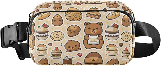 Kawaii Bear Bread Cake Fanny Pack for Women Men Water Resistant Fashion Waist Packs with Adjustable Strap Belt Bag for Travel Workout Jogging Hiking 21219292