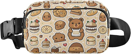 Kawaii Bear Bread Cake Fanny Pack for Women Men Water Resistant Fashion Waist Packs with Adjustable Strap Belt Bag for Travel Workout Jogging Hiking 21219292