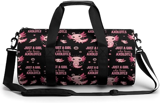Gym Sports Duffle Bag Just A Girl Who Loves Cute Axolotl Weekender Carry on Beach Yoga Overnight Luggage Bag Travel Training Workout Bags