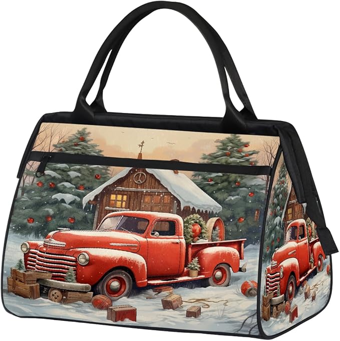 Snow Red Car Travel Duffel Bag, Waterproof Sports Gym Duffle Bag, Large Capacity Weekender Carry On Overnight Bags for Women Men