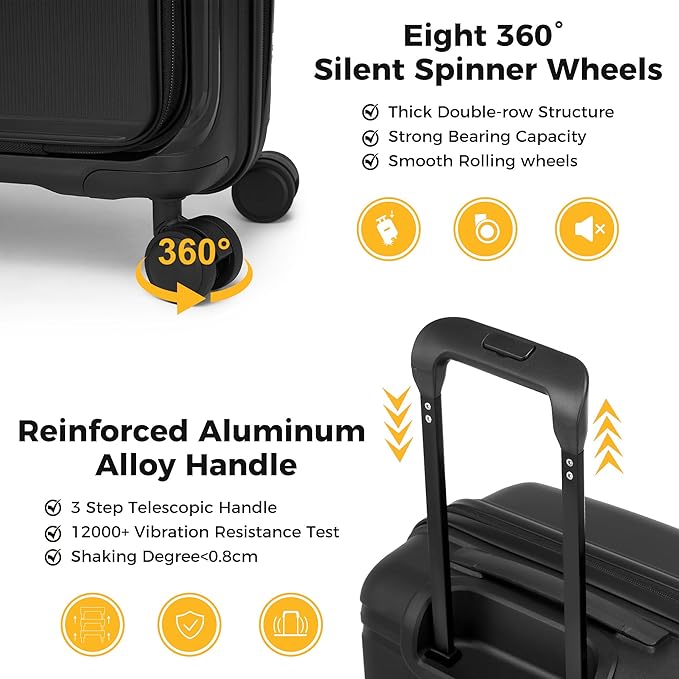 20“ Expandable Carry on Luggage Front Opening, 22x14x9 Airline Approved Hardshell Spinner Suitcase with Wheels, TSA Lock, Lightweight Travel Luggage (Black, 20 inch)