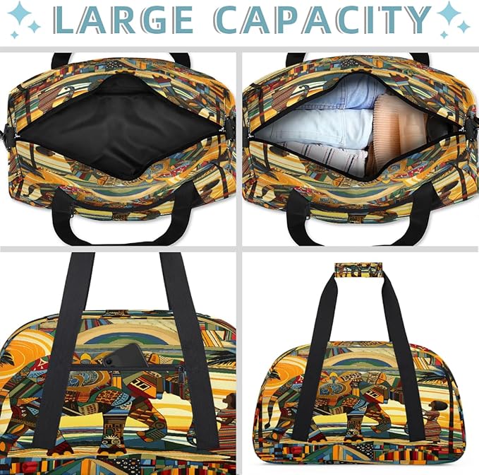 Travel Duffle Bag for travel duffle bag sports Girls Boys Kids Ethnic Africa Elephant Lightweight Overnight Sleepover Weekender Bags Small Dance Gym Sport Bag Teens Carry-On Size Workout Bag