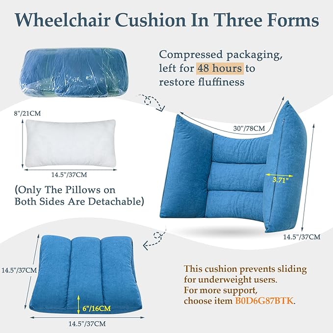 Wheelchair Cushion for Pressure Relief Lateral Support for Wheelchair Seniors Back Support Cushion Improve Sitting Posture, So That The Elderly Sit in The Wheelchair More Comfortable
