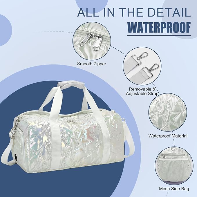 Forestfish Dance Bag For Girls, Small Gym Bag With Shoes Compartment Weekender Overnight Bag For Travel Lightweight Waterproof