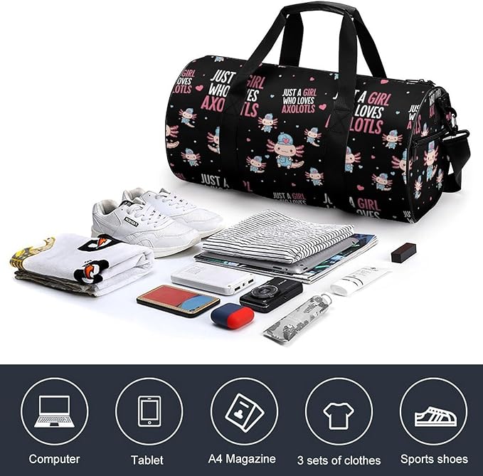 Weekender Carry on Beach Yoga Bag Sport Gym Fitness Tote Overnight Weekender Travel Bags for Men Women (Just Girl Who Loves Axolotls)