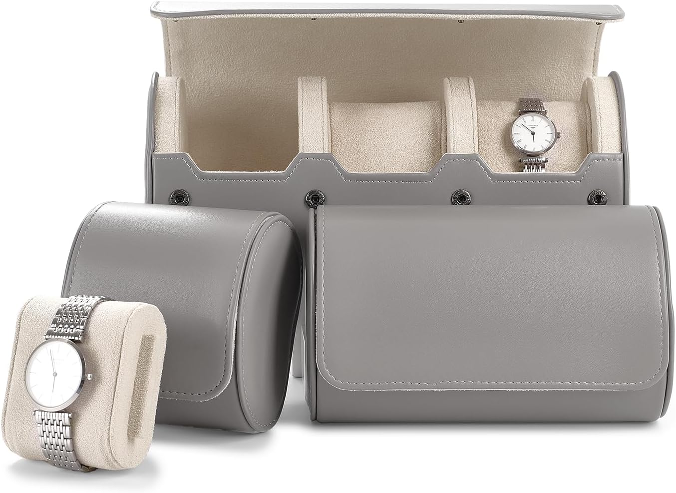 Oirlv Luxury Leather Watch Organizer Case Watch Box for Mens Jewelry Gift Box for Birthday Fathers Day Anniversary(3 slots, Grey)