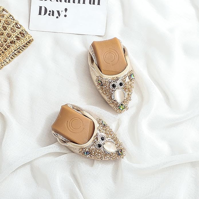 Women Ballet Flats Sparkly Rhinestone Wedding Ballerina Shoes Pointed Toe Foldable Comfort Slip on Flat Dress Shoes