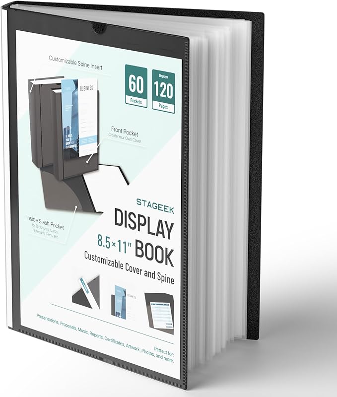 60-Pocket Portfolio Binder Display 120 Pages, 8.5x11 Binder with Plastic Sleeves, Art Portfolio Folder with Clear Sheet Protectors, Presentation Book for Artwork, Document Organizer