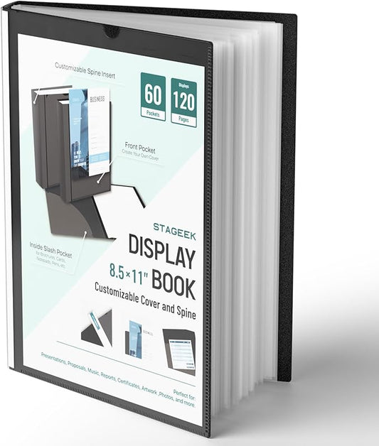 60-Pocket Portfolio Binder Display 120 Pages, 8.5x11 Binder with Plastic Sleeves, Art Portfolio Folder with Clear Sheet Protectors, Presentation Book for Artwork, Document Organizer