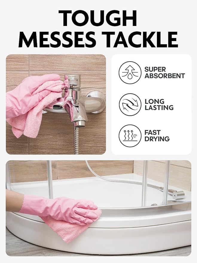 Fantasticlean Microfiber Cleaning Cloth Roll -30 Pack, Tear Away Microfiber Towels, 12" x 12", Reusable, Washable, Scratch Free, Ultra Absorbent Dishcloth for All-Around Cleaning Supplies (Pink)