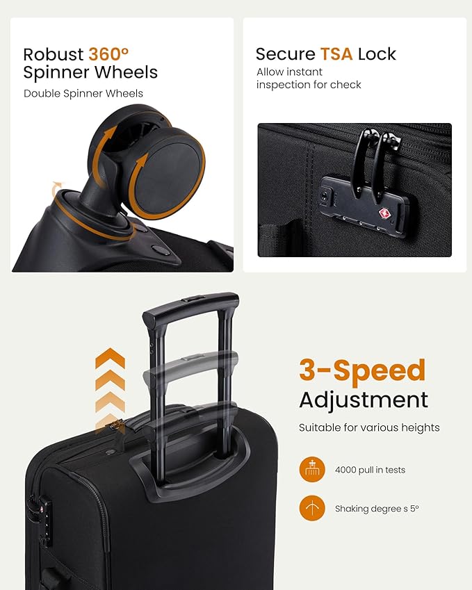 LOVEVOOK Carry On Luggage 22x14x9 Airline Approved,20 Inch Suitcases with Spinner Wheels,Softside Carry-on Suitcase with TSA Lock for Men Women Business Trip Weekender Travel,Green&Brown