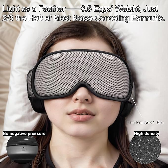 Noise Reduction Ear Muffs Eye Mask for Sleeping Set, Noise Cancelling Earmuffs 3D Light Blocking Sleep Mask Set