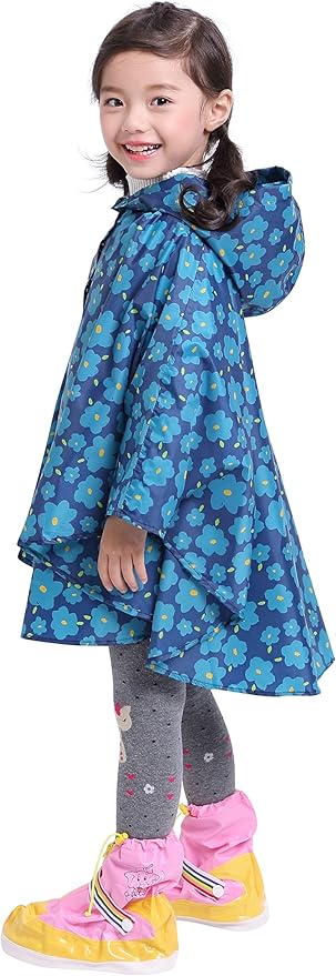 Spmor Kids Rain Poncho Hooded Jacket Rain Coat