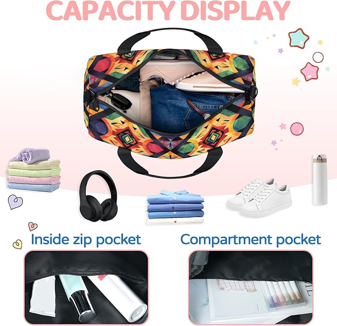 Boho Rustic Floral Travel Duffle Bag for Women Men, Overnight Weekender Bag, Carry on Tote for Sport Gym