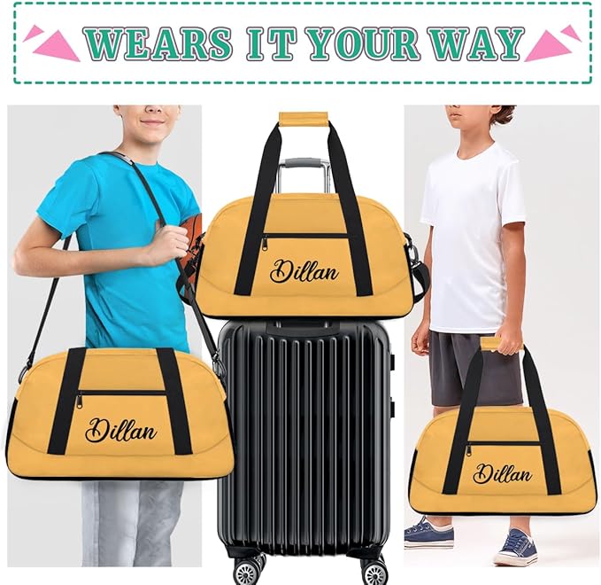 Custom Name Gym Duffel for Kids,Personalized Sports Bag Lightweight Gym Bags for Boys & Girls,Fitness Travel Weekender for Travel, Workout Peach