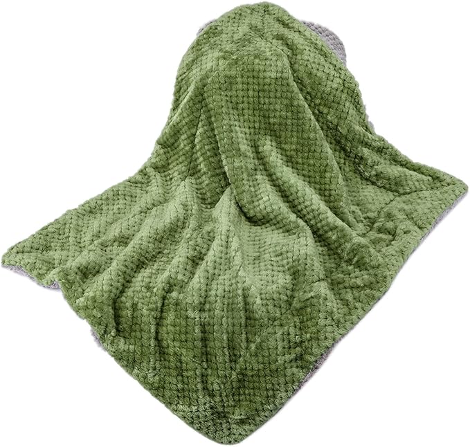 Fuzzy Sherpa Reversible Blanket for Baby, Soft Warm Cozy Coral Fleece Toddler, Infant or Newborn Reversible Blanket for Crib, Stroller, Travel, 40”×60”, Olive Green