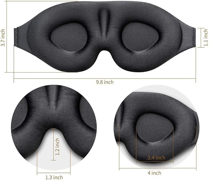 Signature 8 3D Eye Mask Sleep Mask for Men & Women, 100% Pressure-Free & Light Block-Out Eye Mask for Sleep with Easy Adjustable Strap, Night Eye Cover for Travel, Black