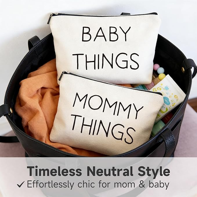 Mom & Baby Pouch Set, Diaper Bag Organizer Insert for Baby Essentials, Mommy Bag Organizer, Hospital Bag Essentials for Mom, Travel Cosmetic & Toiletry Bags, Gift for New Moms Baby Shower (Set of 2)