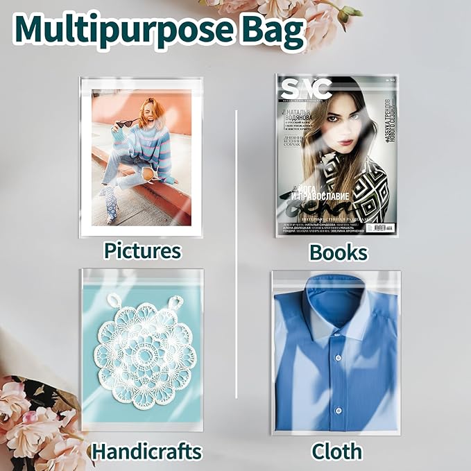 ZBEIVAN 100 Pack 8 3/8" x 10 1/4" Acid-Free Crystal Clear Sleeves Storage Bags for 8x10 Art Prints, Photo Framing Mats, and Craft Wrapping