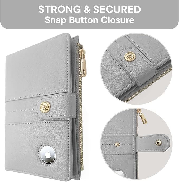 elzama Passport Holder with Airtag Slot for Travel Women, RFID Passport Wallet with Airtag Holder, Zipper Pocket Card Slots Pen Holder & Airtags Keychain (Air tag Not Included) Light Grey